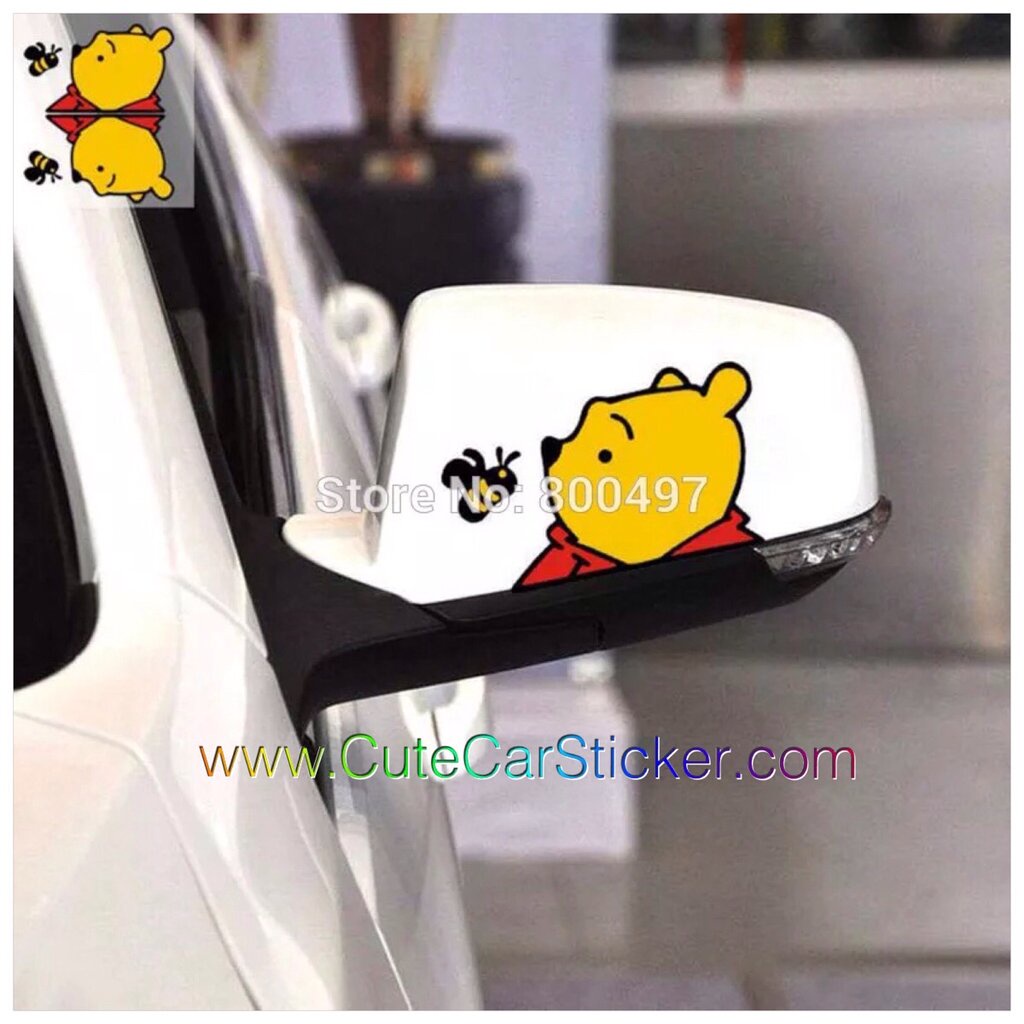 สติ๊กเกอร์-หมีพูห์-ติดกระจกมองข้าง-pooh-กับผึ้ง-1คู่-car-decal-sticker