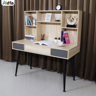 Aidia  โต๊ะทำงานไม้แบบมีชั้นวางของ สี New Oak&amp;Grey W60xL120xH136 cm. Writing Desk