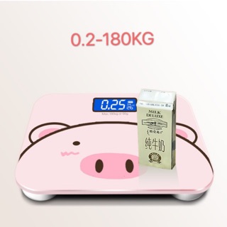 เครื่องชั่งน้ำหนักดิจิตอล 0.1-180KG แสดงอุณหภูมิ (แถมสายวัด) 26*26CM PINK PIG-002