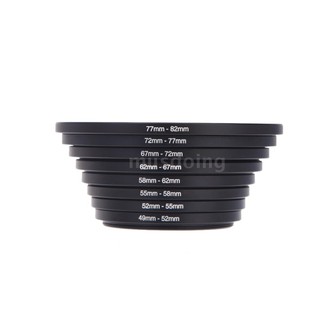 สินค้า 8pcs Filter Step Up Rings Adapter 49-52-55-58-62-67-72-77-82mm 49mm-82mm