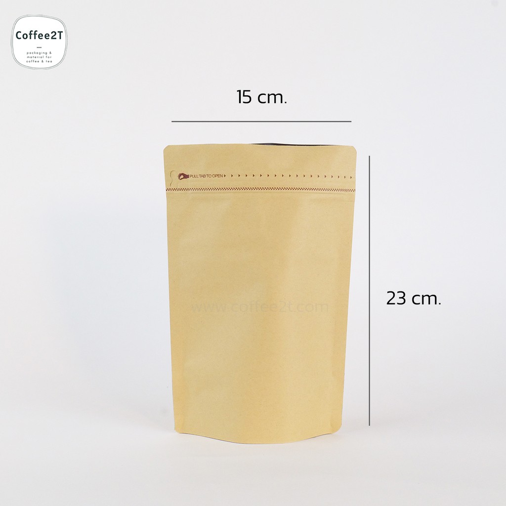 ถุงกาแฟ-ถุงใส่เมล็ดกาแฟ-ผงกาแฟ-มีซิปล็อค-คราฟท์น้ำตาล-15x23cm-รุ่นวาว์ลสำเร็จจากโรงงาน-ตั้งได้-1แพ็ค-10ใบ