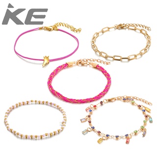 Diamond-encrusted anklets rice beads colored diamond lightning current Su multi-anklet 5-piece
