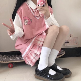 Melody Kuromi เสื้อกั๊กกันหนาว ปักลาย Melody Kuromi Preppy Style jk เข้ากับทุกการแต่งกาย แฟชั่นฤดูใบไม้ร่วง และฤดูหนาว สไตล์เกาหลี สําหรับผู้หญิง และนักเรียน