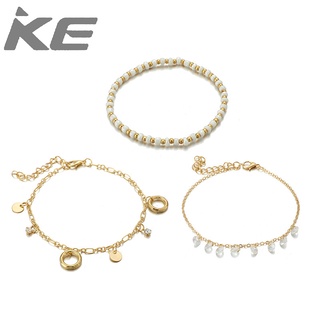 Simple temperament rice beads round tassel multi-anklet Womens all-match anklet three-piece s