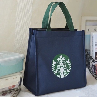 [จัดส่งฟรี] Starbucks กระเป๋าผ้าออกซ์ฟอร์ด ใส่กล่องอาหารกลางวัน มีฉนวนกันความร้อน ขนาดเล็ก แบบพกพา สไตล์ญี่ปุ่น