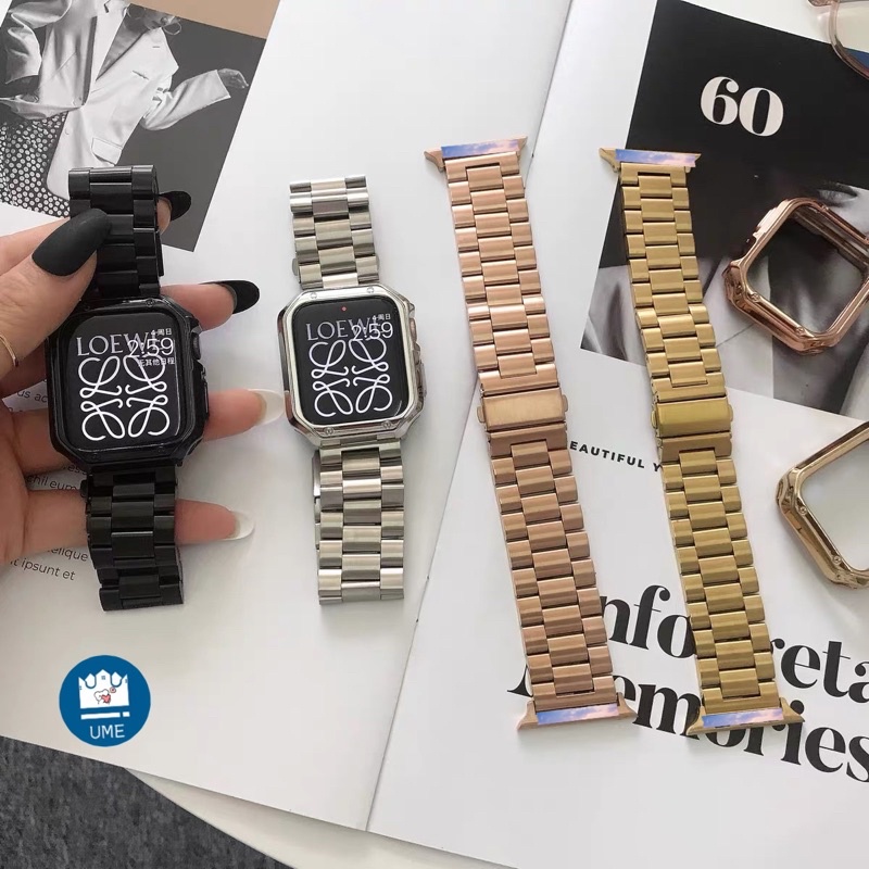 ภาพหน้าปกสินค้าสายสแตนเลสสตีลอินเทรนด์โซ่โลหะสำหรับสาย smart watch 8 7 se 6 5 4 3 watch band บุคลิกภาพ สายนาฬิกา