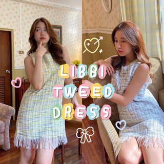 chuuchop_พร้อมส่ง(C7817)✨🌷🦢Libbi tweed dress ชุดเดรสสั้นทวีด ลายตาราง มี2สี