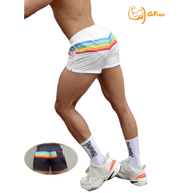 gymen-ผู้ชายกีฬาออกกำลังกายกางเกงขาสั้น-shorts-กางเกงขาสั้น-กางเกงชายหาด-พิมพ์ลาย-สีรุ้ง-ลําลอง-แบบบาง-แฟชั่นสําหรับผู้ชาย