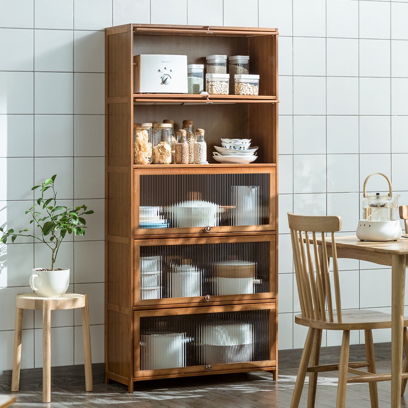 ตู้ไม้วางของ-bamboo-cabinet-shelves-multifunction-with-glass-doors