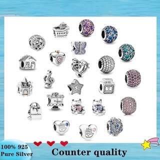 Pandora จี้เงินสเตอร์ลิง 925 รูปปราสาท ดาวน่ารัก สีฟ้า สีชมพู เครื่องประดับ Diy p326