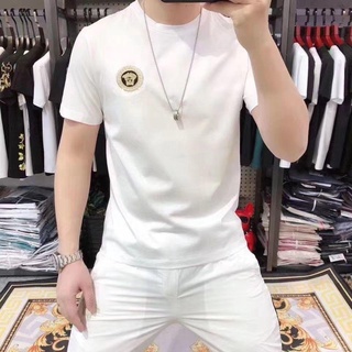 Versace ใหม่ เสื้อยืดคอกลม แขนสั้น พิมพ์ลาย แบบเข้ารูป แฟชั่นฤดูร้อน สําหรับผู้ชาย 2023