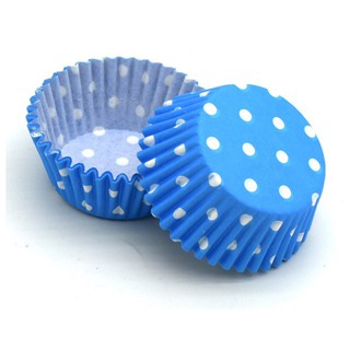 ถ้วยกระดาษคัพเค้ก สีฟ้าจุดขาว แพ๊ค 95-100 ใบ
