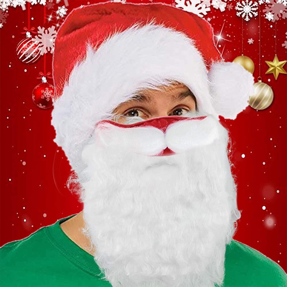 หน้ากากผ้าฝ้ายซานตาคลอสพร้อมเครา-ซานตาคลอสน่ารัก-3d-นํากลับมาใช้ใหม่ได้