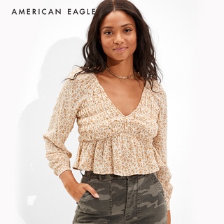 American Eagle Long-Sleeve Smocked Babydoll Top เสื้อ ผู้หญิง เบบี้ดอล แขนยาว (EWSB 035-3967-700)