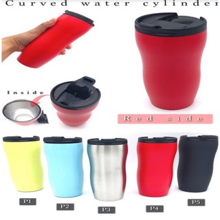 Curved Water Cylinder กระบอกน้ำสแตนเลส ทรงโค้ง ฝาเปิด/ปิด เก็บร้อน/เย็น