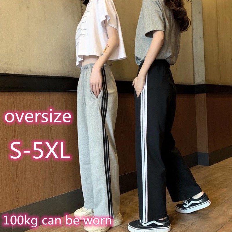 ภาพหน้าปกสินค้าส่งไวจากไทย กางเกงขายาว เอวสูง ทรงหลวม สไตล์เกาหลี สําหรับผู้ชายและผู้หญิง ไซซ์ S - 5XL