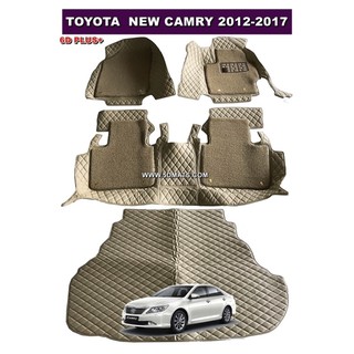 TOYOTA CAMRY ปี2012-18 พรม7D สีครีม+ไวนิลครีม รวมแผ่นท้าย เข้ารูป เต็มคัน