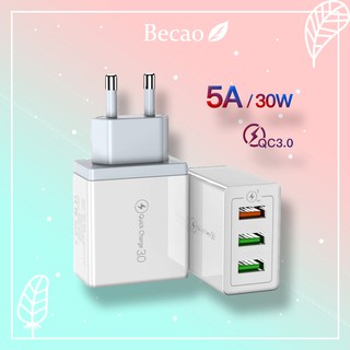 Becao ที่ชาร์จโทรศัพท์มือถือแบบหลายพอร์ต USB สากล 30W ชาร์จเร็ว