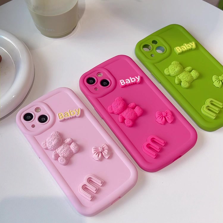 เคสโทรศัพท์มือถือ-แบบนิ่ม-ป้องกันกล้อง-กันกระแทก-ลายหมี-สีชมพู-สีแดง-สีเขียว-สําหรับ-iphone-14-13-12-11-pro-max-xr-ix