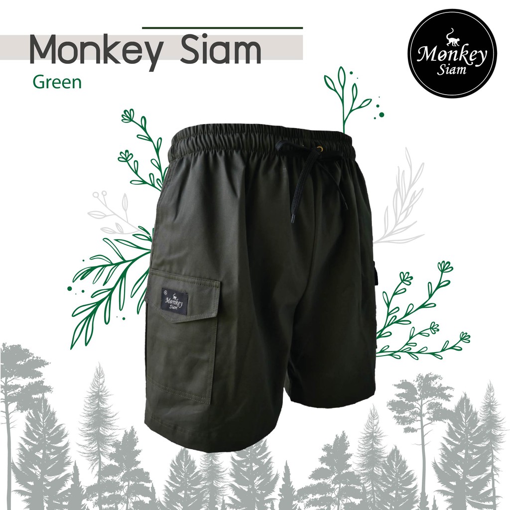 ภาพหน้าปกสินค้ากางเกงขาสั้น M-3XL ชายหญิง ผ้าcotton100% OLIVE GREEN - เขียวมะกอก Monkey siam ใส่สบาย กางเกงกีฬา กางเกงเที่ย