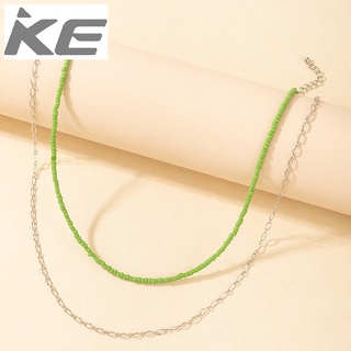 Popular element jewelry Creative simple green rice bead necklace collarbone chain for girls fo