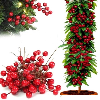 [FINE]50Pcs/set Mini Artificial Flower Fruit Stamens Cherry for Wedding Christmas Cake Box Decoration/Plastic Pearl Berries for Christmas Tree Decoration