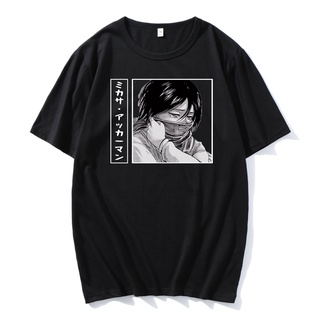 เสื้อยืดผ้าฝ้ายเสื้อยืดแขนสั้น คอกลม พิมพ์ลายอนิเมะ Mikasa Ackerman Attack On Titan สไตล์ฮาราจูกุ สําหรับผู้ชายL XL  XXL