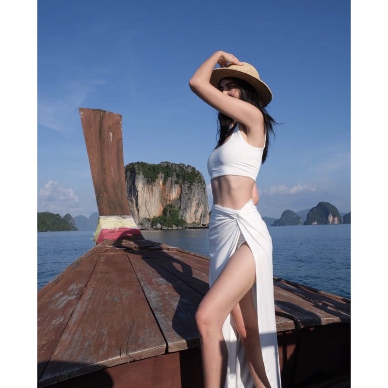 ชุดเซต2ชิ้น-เสื้อครอป-กระโปรงผ่าข้าง-แบบใหม่ดาวิกา