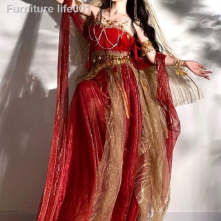 เตรียมจัดส่ง✜ตุนหวง Feitian สไตล์โบราณ Hanfu หญิงที่แปลกใหม่เต้นรำอินเดียความงามตะวันตกสตูดิโอประสิทธิภาพเครื่องแต่งกายส