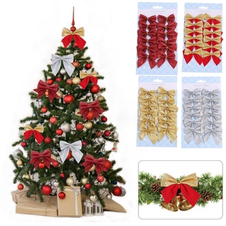 12pcs Butterfly Bow Hanging Deco for Christmas Decoration Home Gold Silver Red Bowknot Xmas Tree Ornaments