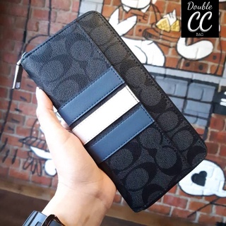 (แท้ 💯%‼) COACH F26070 MEN LONG WALLET IN SIGNATURE CANVAS WITH VARSITY STRIPE