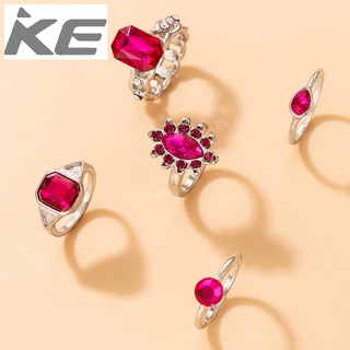 Jewelry red gemstone combination ring five-piece set of diamond oval rhinestone rings for girl