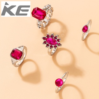 Jewelry red gemstone combination ring five-piece set of diamond oval rhinestone rings for girl