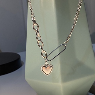 charm_necklace.สร้อยยาวสีเงินจี้หัวใจประดับโซ่