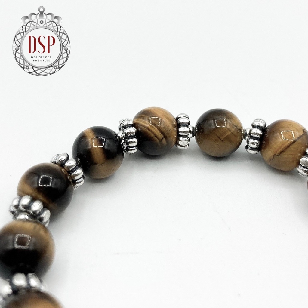 dsp-กำไลหินนำโชคไทเกอร์อาย-สร้อยข้อมือหินนำโชค-tiger-eye-gemstone-925-sterling-silver-beads-bracelet-cfs0010