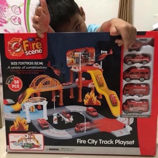 💥 ใส่โค๊ด  S6KQXBFO - ลด 75.-💥🔥Fire City Track Playset ชุดของเล่นดับเพลิงชุดใหญ่