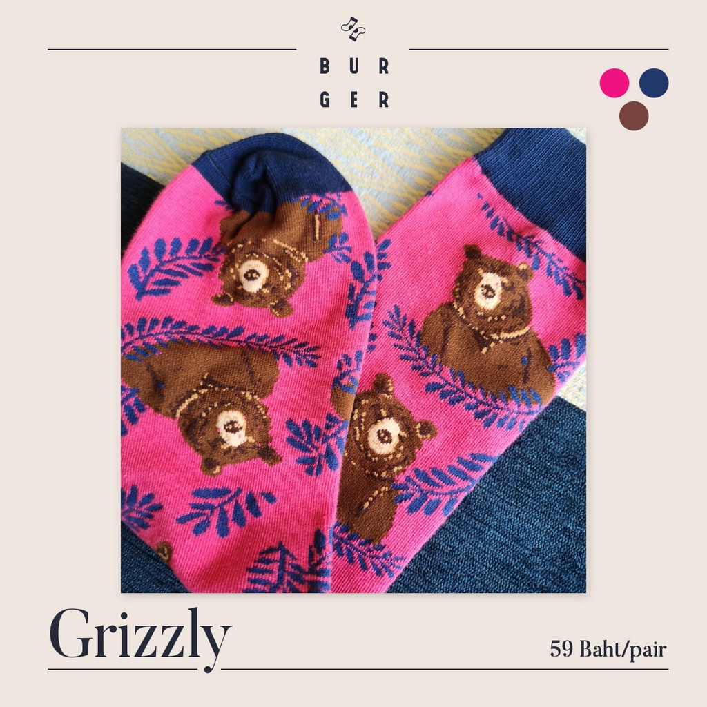 grizzly-ถุงเท้าแฟชั่น-ลายน้องหมีสุดน่ารัก-สายสตรีท-ถุงเท้าครึ่งแข้ง-ราคาถูก-คุณภาพดี