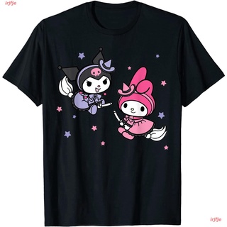 【hot sale】irjfje ไตล์เกาหลี เสื้อยืดแฟชั่นเกาหลีสำ My Melody Kuromi Little Witches Halloween T-Shirt หรับผู้ชายและผู้หญิ