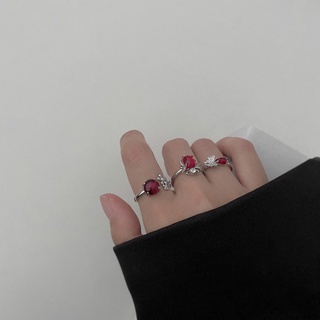 แหวนสวมนิ้ว ประดับพลาย สีแดง สไตล์เกาหลี สําหรับผู้หญิง