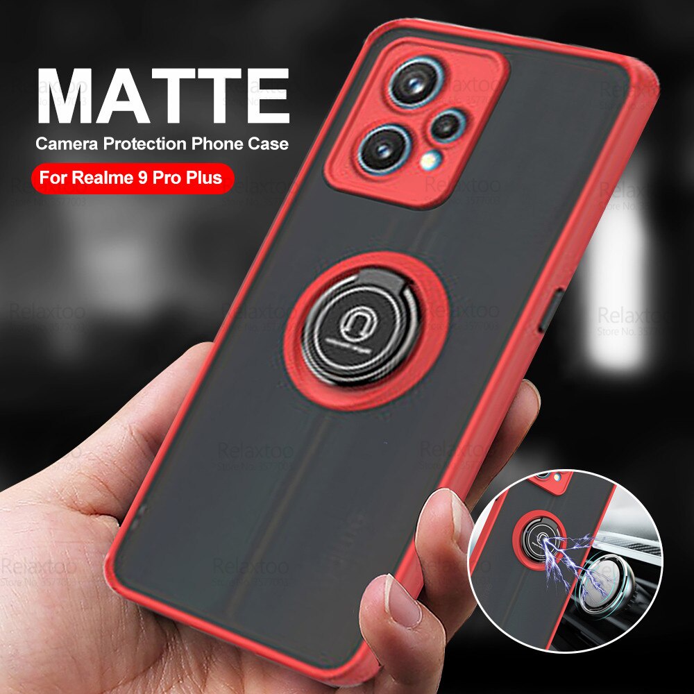 For Realme 9 Pro Plus Case Car Magnetic Stand Ring Matte Armor Cover ...