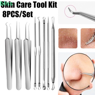 BLISS Portable Skin Care Tool Kit Curved Blackhead Removing Face Care Tool With Bag Facial Pore Cleaner Professional Stainless Steel Acne Pimple Extractor Makeup Tool Pimple Removing/Multicolor