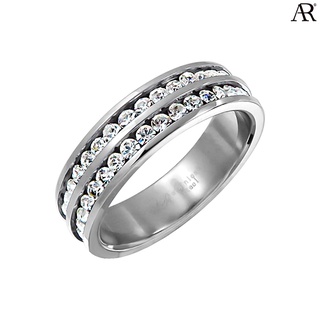 ANGELINO RUFOLO Ring ดีไซน์ 2 Stacks Crystal แหวนผู้ชาย Stainless Steel 316L(สแตนเลสสตีล)คุณภาพเยี่ยม สีเงิน