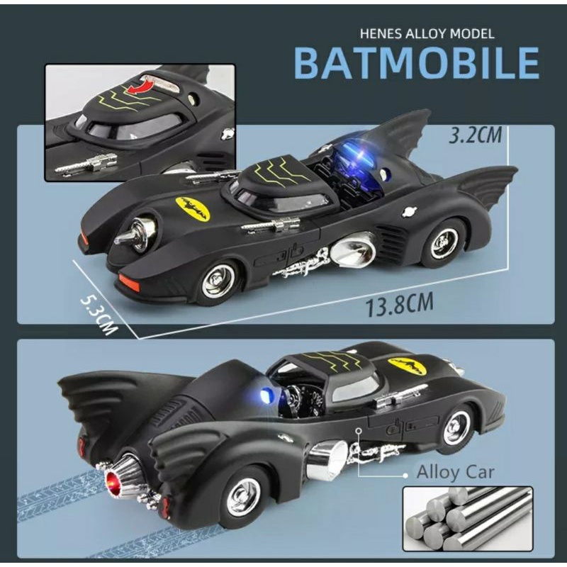 โมเดลรถเหล็ก-1-32-รถแบทแมน-สุดเท่ห์-ผิวด้าน-มีเสียง-มีไฟ-สไลด์เปิดฝาบนได้-มีลานเข็นเล่นได้-ขนาด-14-ซม