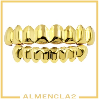 ราคา[Almencla2] อุปกรณ์ที่ครอบฟันชุบทอง 18K สไตล์ฮิปฮอป 8 ซี่