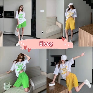 Elves✨พร้อมส่ง✨ชุดเซ็ต เสื้อยืดแขนสั้น+กางเกงขาสั้น ดีเทลสีจี๊ด แสงตาเท่มากๆ ~DX-1635~