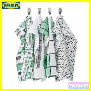 ผ้าเช็ดจาน,IKEA ,RINNIG รินนิก ขาว/เขียว/มีลาย 45x60 ซม./4 ชิ้น