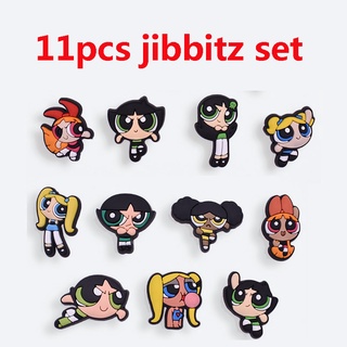 11 ชิ้น การ์ตูน Powerpuff Girls croc Charm jbt ชุดน่ารัก รองเท้า Charms อุดตัน Pins สําหรับเด็ก DIY อุปกรณ์ตกแต่งรองเท้า