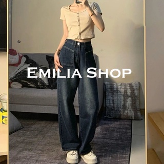 EMILIA SHOP กางเกงขายาว กางเกงเอวสูง สไตล์เกาหลี 2022 ใหม่ ES220116