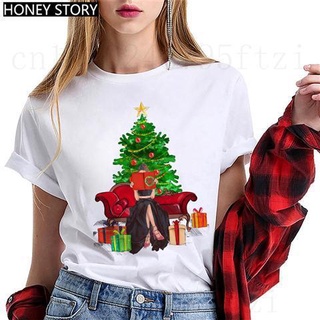 ⚡️ พร้อมส่ง⚡️ Christmas womens short sleeve T-shirt Christmas tree dress圣诞节女士短袖T恤圣诞树装扮时尚女孩印花休闲百搭学生上衣女X81025