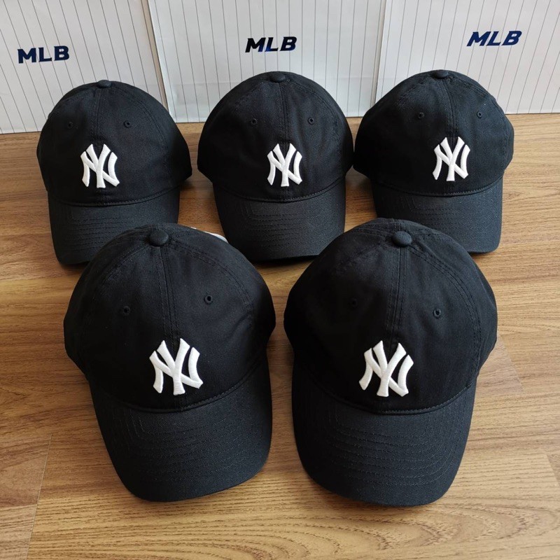 หมวก-mlb-สีดำ-โลโก้-ny-สีขาว-ทรงหมวกผ้าไม่แข็ง-ผ้าเหมือนรุ่นคิม